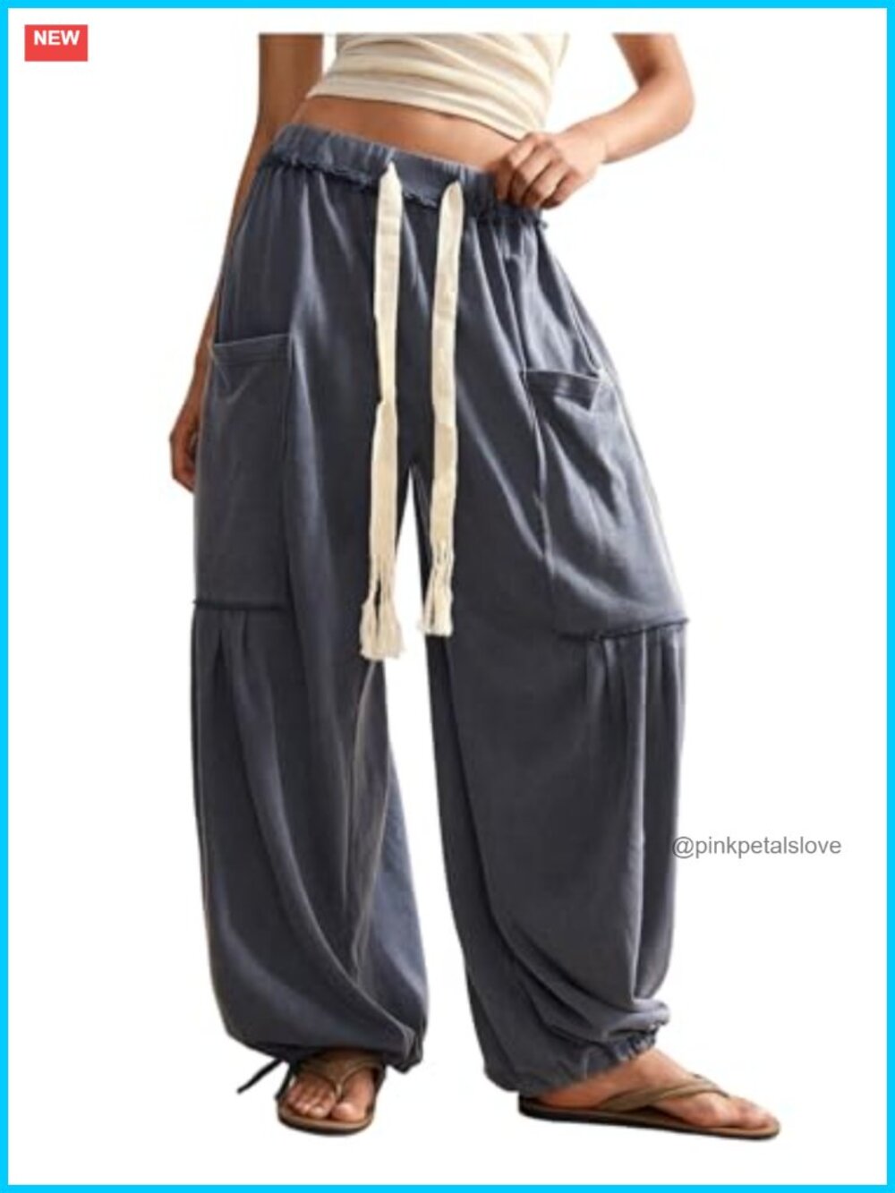 Wide Leg Harem Sweatpants Drawstring Waist Boho Trousers Joggers with Pockets